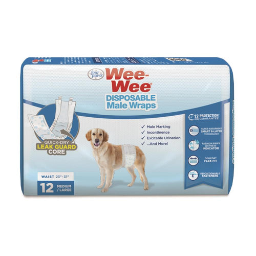 Four Paws Wee-Wee® Disposable Male Dog Wraps (12 Count Medium/Large)