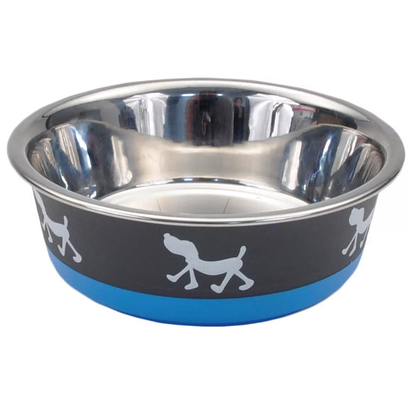 Coastal Pet Products Maslow Design Series Non-Skid Pup Design Dog Bowls (Blue & Gray)