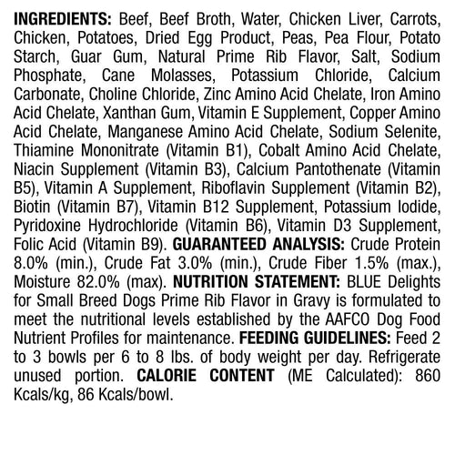 Blue Buffalo Blue Delights Small Breed Prime Rib in Gravy Dog Food Cup