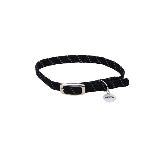 Coastal Pet Products ElastaCat Reflective Safety Stretch Collar with Reflective Charm (3/8 X 10, Black)