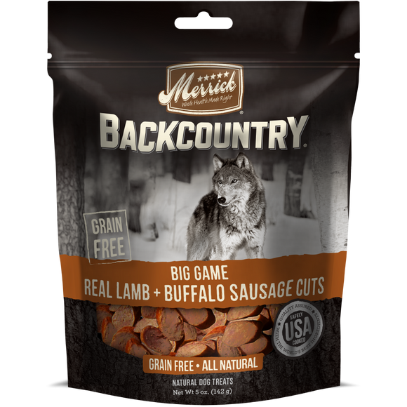 Merrick Backcountry Big Game Grain Free Real Lamb and Buffalo Sausage Cuts Dog Treats